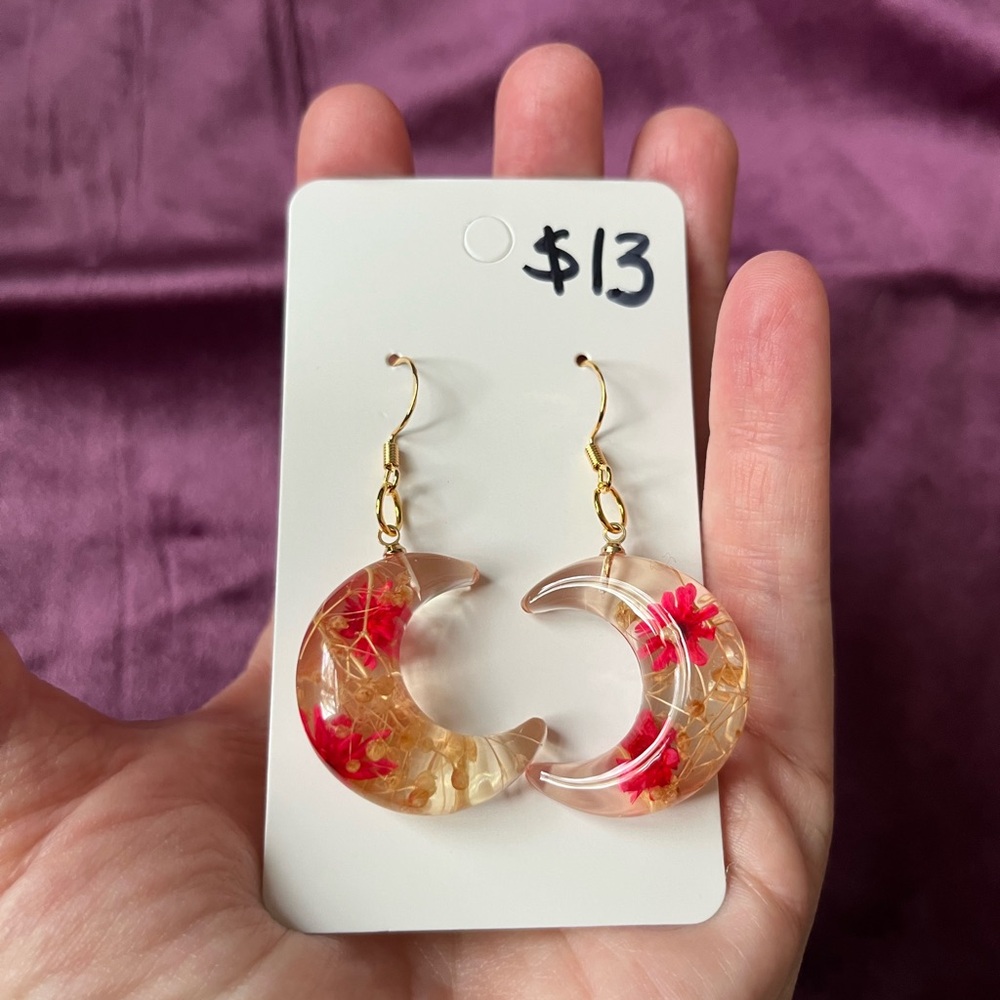 Gold Floral Moon Drop Earrings